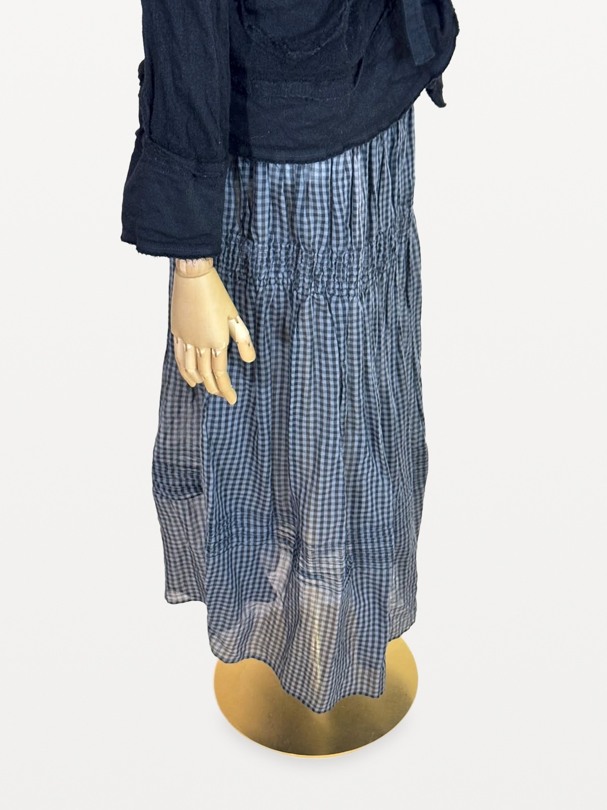 Issey Miyake HaaT Midi Skirt in a Cotton and Silk Blend with Gathered Vichy Checks 4