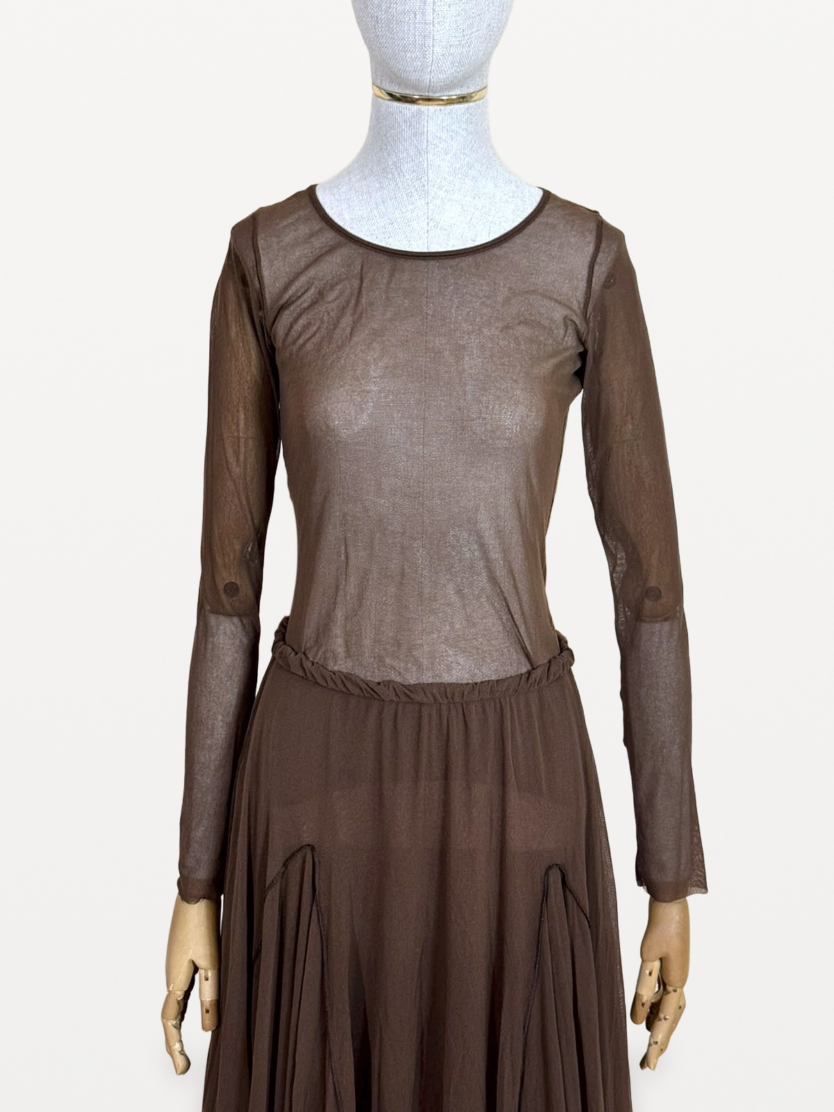Fuzzi Two-Piece Set (Top and Flared Skirt) in Stretch Tulle in Chocolate Brown 2