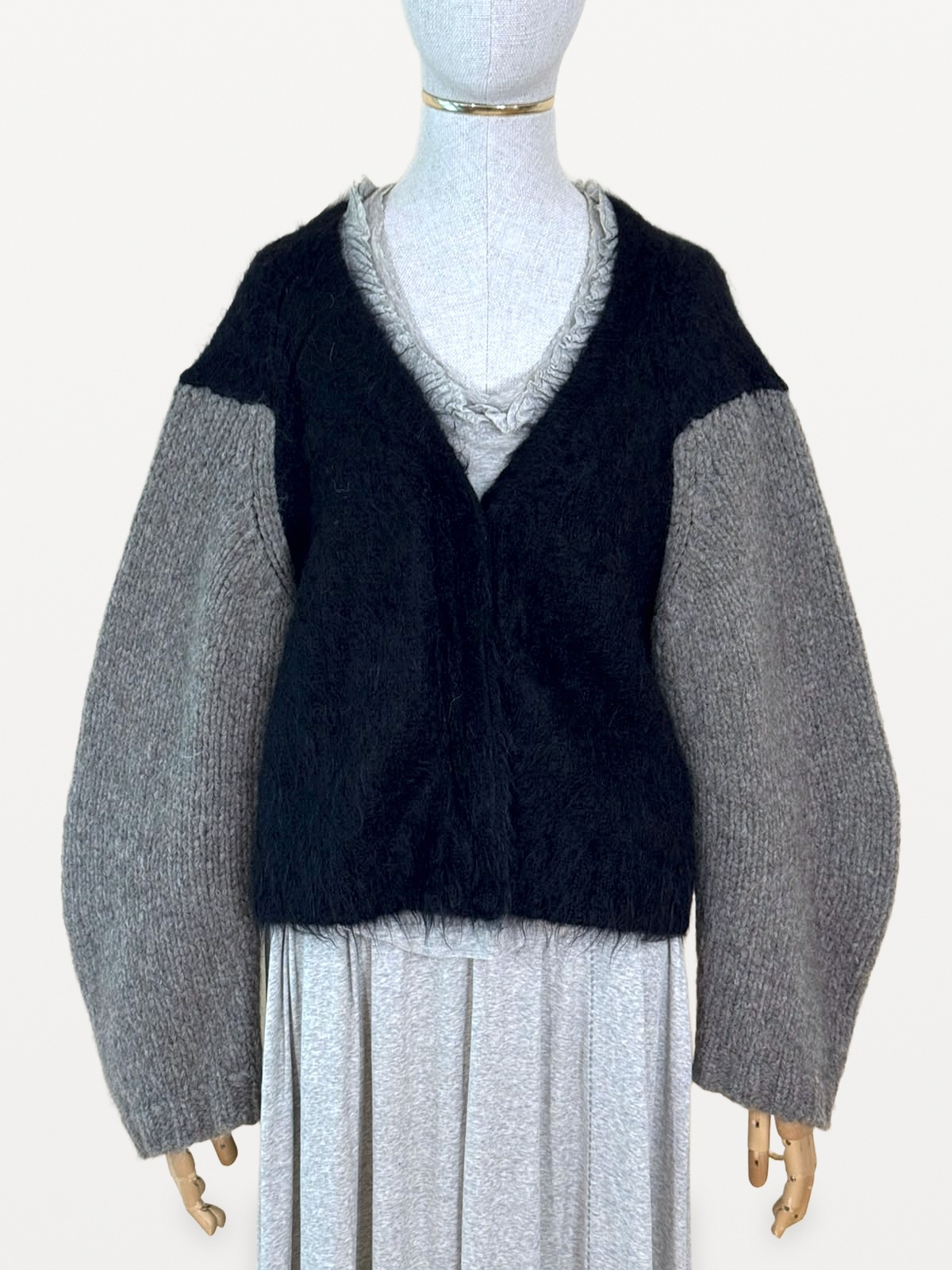 Dries Van Noten Dries Van Noten Two-Tone Alpaca and Wool Cardigan in Black and Grey