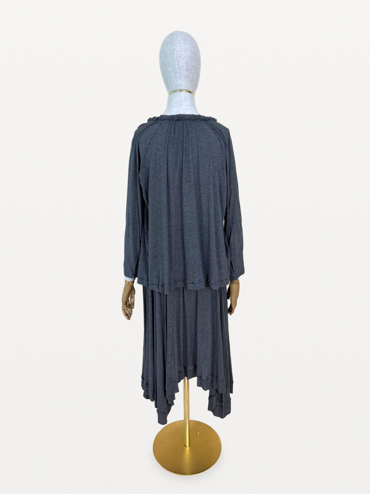 HaaT Issey Miyake Issey Miyake ‘HaaT’ Two-Piece Set (Oversized Top and Asymmetrical Skirt) in Micro-Striped Cotton Knit 6