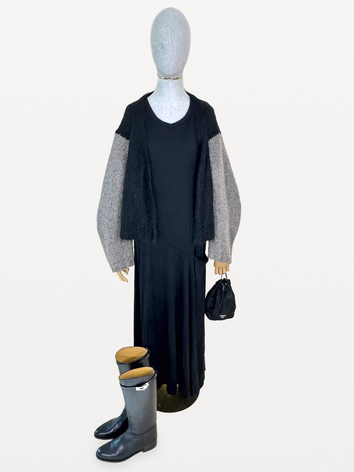 Yohji Yamamoto Long Dress in 100% Pure Cashmere Knit, in Black 3