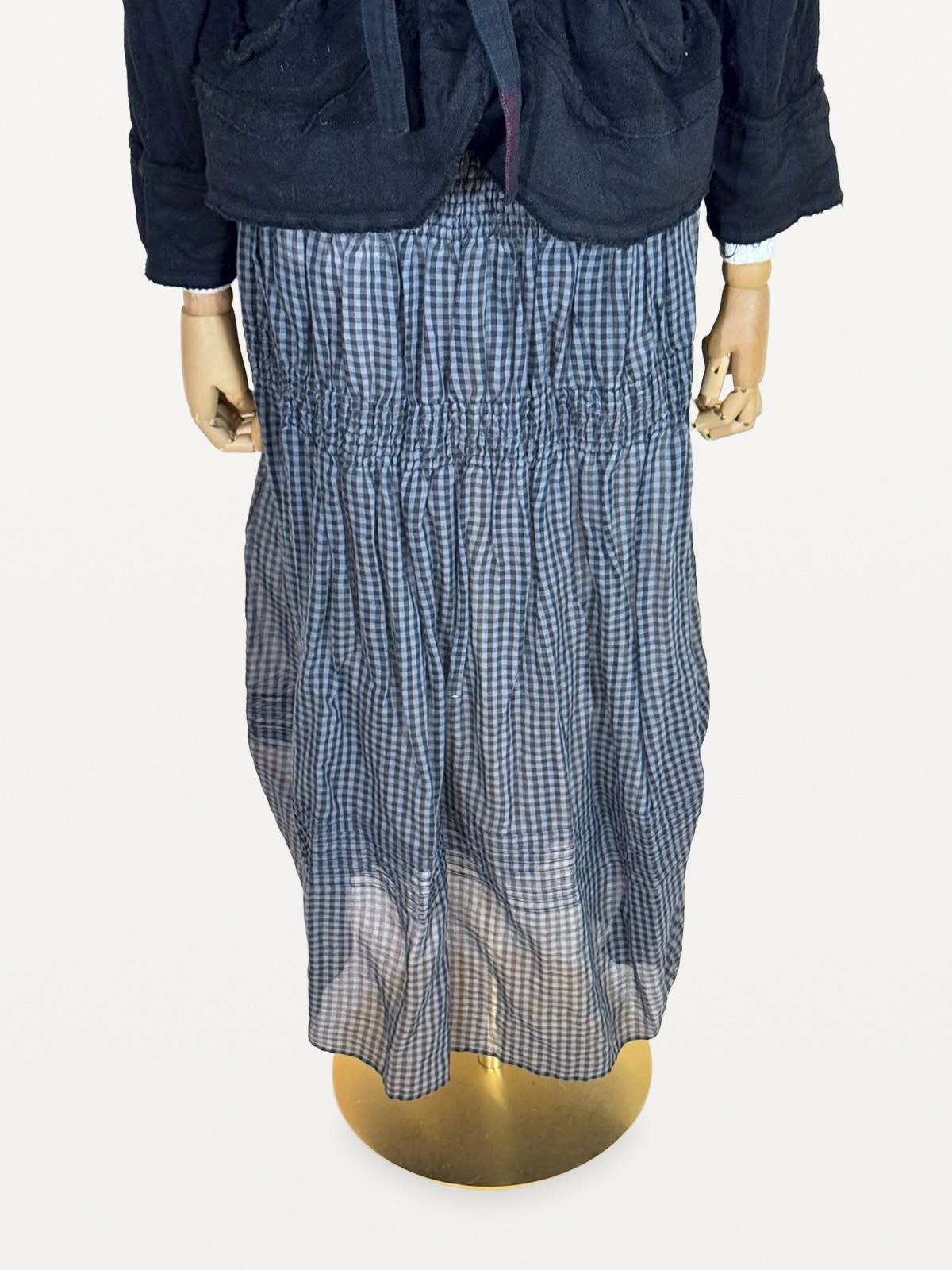 Issey Miyake HaaT Midi Skirt in a Cotton and Silk Blend with Gathered Vichy Checks 2