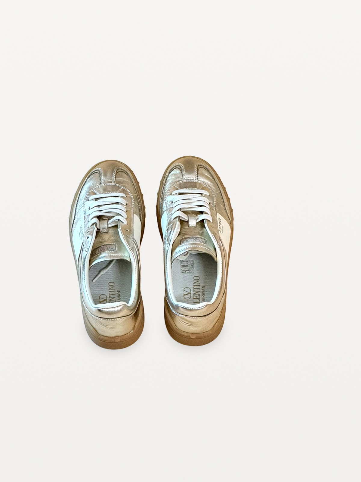 Valentino Garavani "Open Skate" trainers in silver metallic and white leather 4