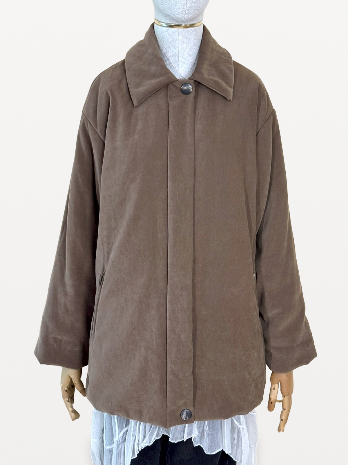 Max Mara Quilted Coat in Brown Suede-Effect Microfibre Fabric 2