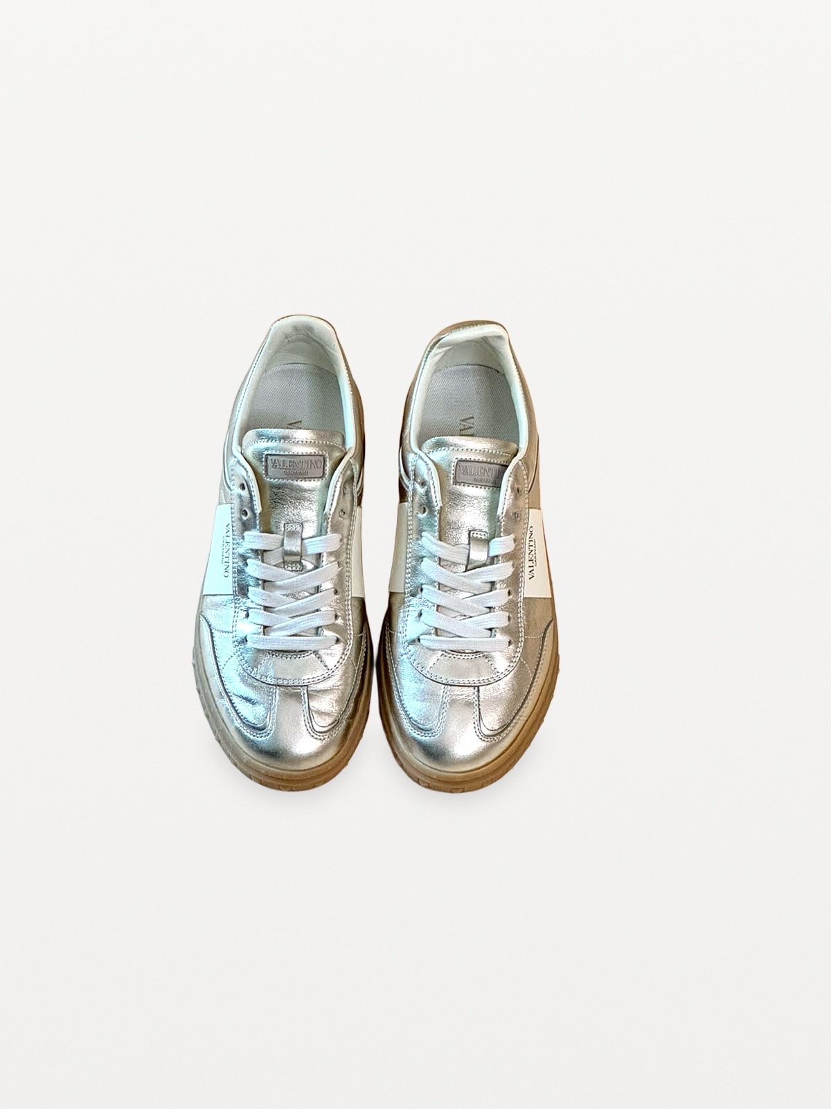 Valentino Garavani "Open Skate" trainers in silver metallic and white leather 2