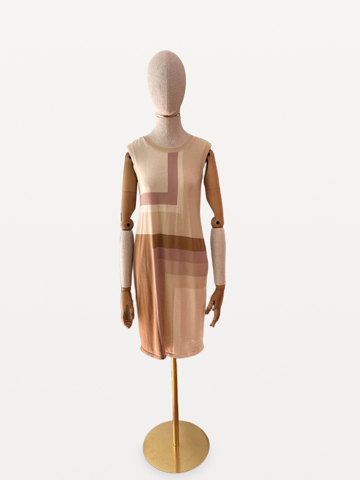 Christian Dior Vestido de Punto Christian Dior de Pura Lana con Motivo Geométrico en Tonos Nude