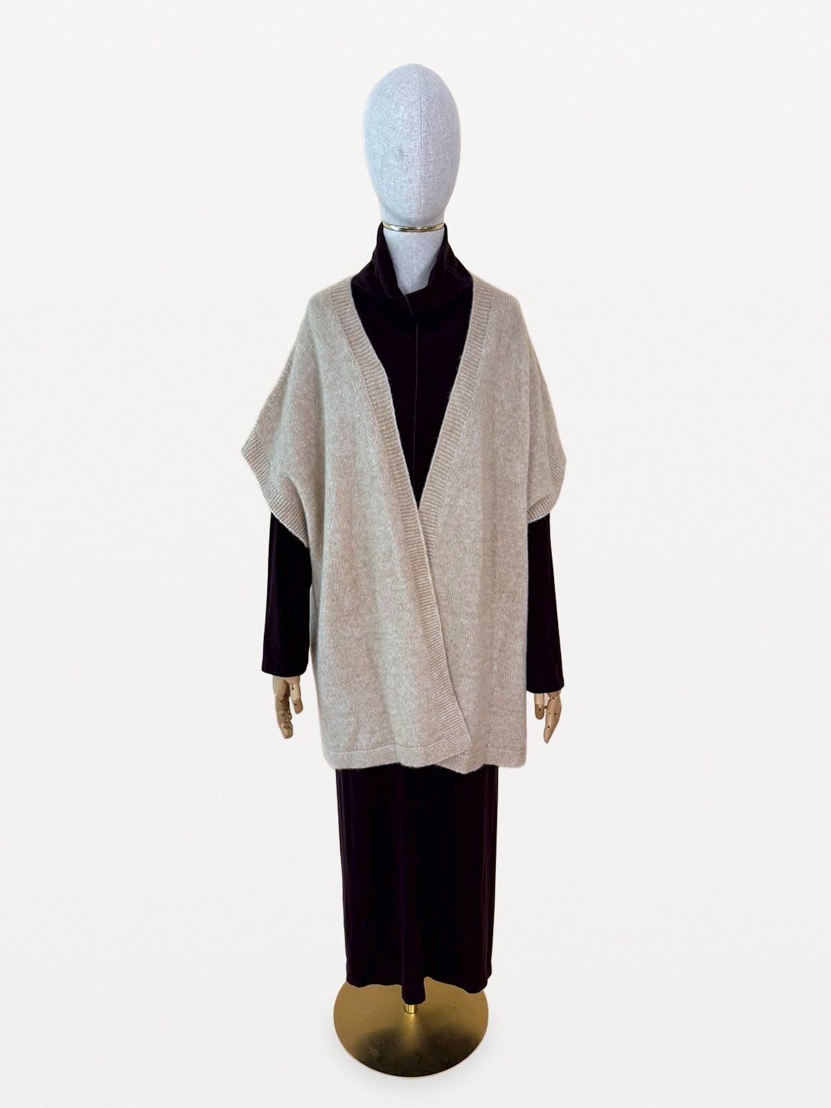 Marina Rinaldi Voyage Poncho-Style Cardigan in a Beige Alpaca and Wool Blend 5