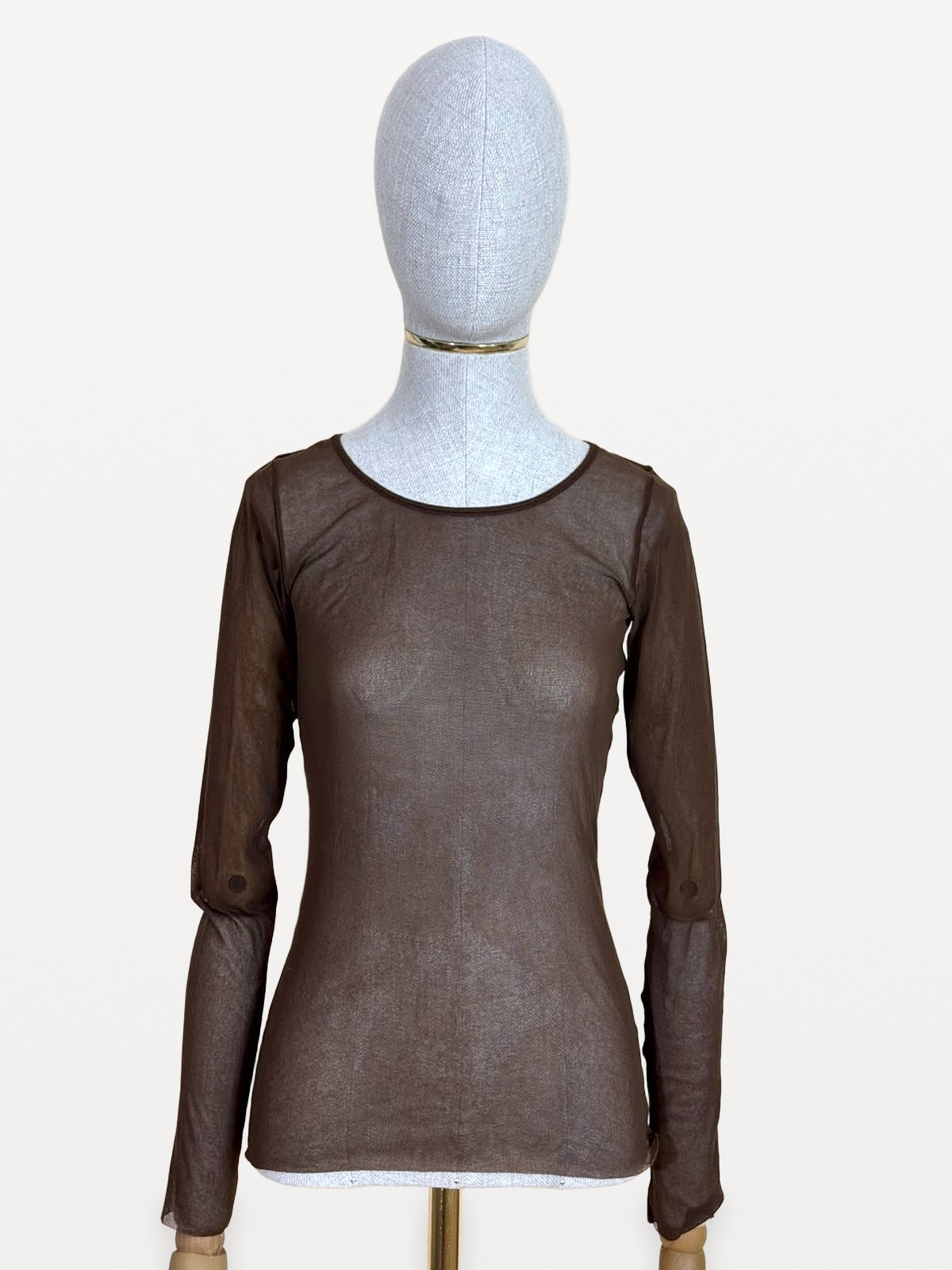 Fuzzi Two-Piece Set (Top and Flared Skirt) in Stretch Tulle in Chocolate Brown 6
