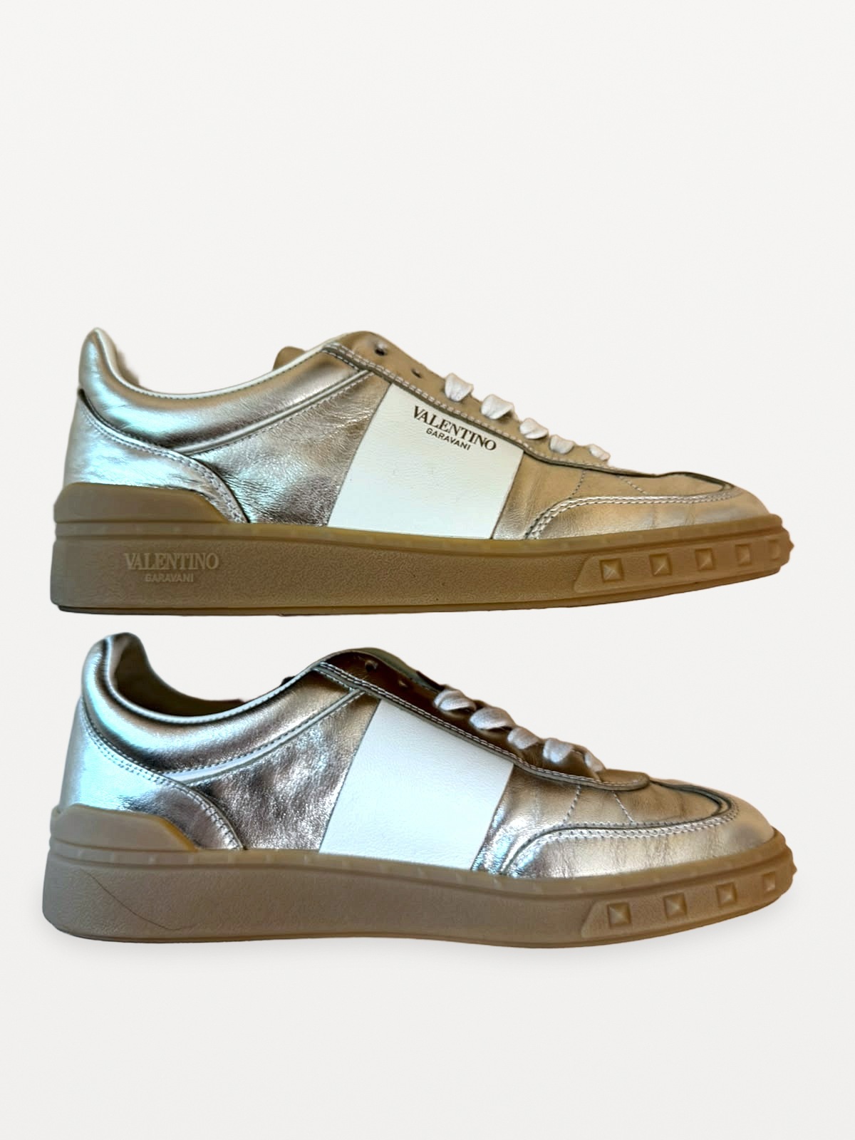 Valentino Garavani "Open Skate" trainers in silver metallic and white leather 8