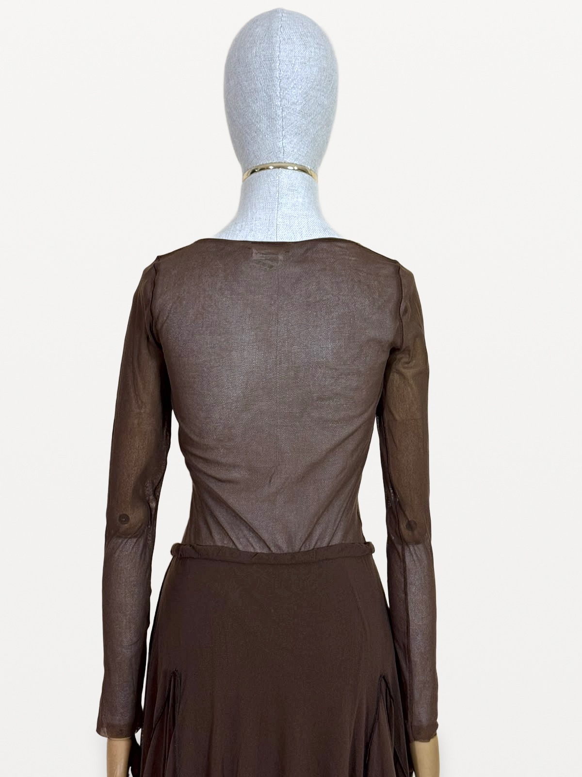 Fuzzi Two-Piece Set (Top and Flared Skirt) in Stretch Tulle in Chocolate Brown 7