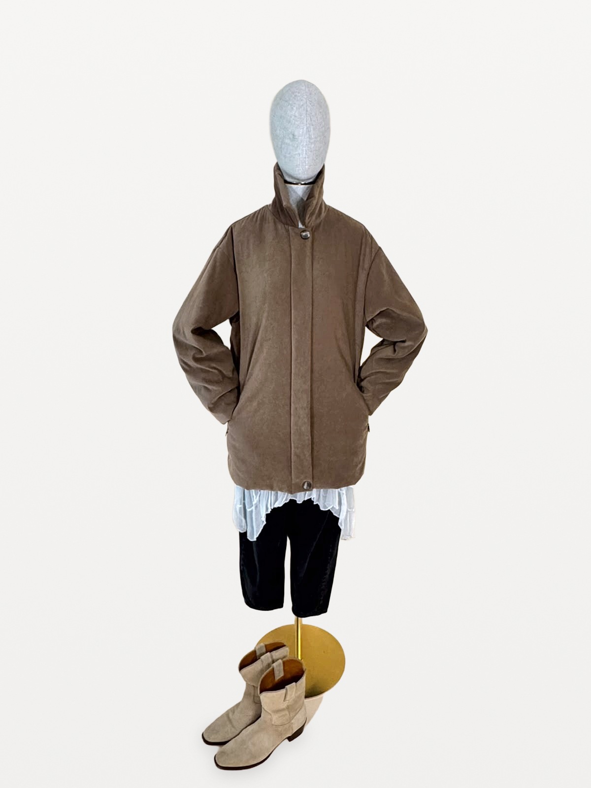 Max Mara Quilted Coat in Brown Suede-Effect Microfibre Fabric 6