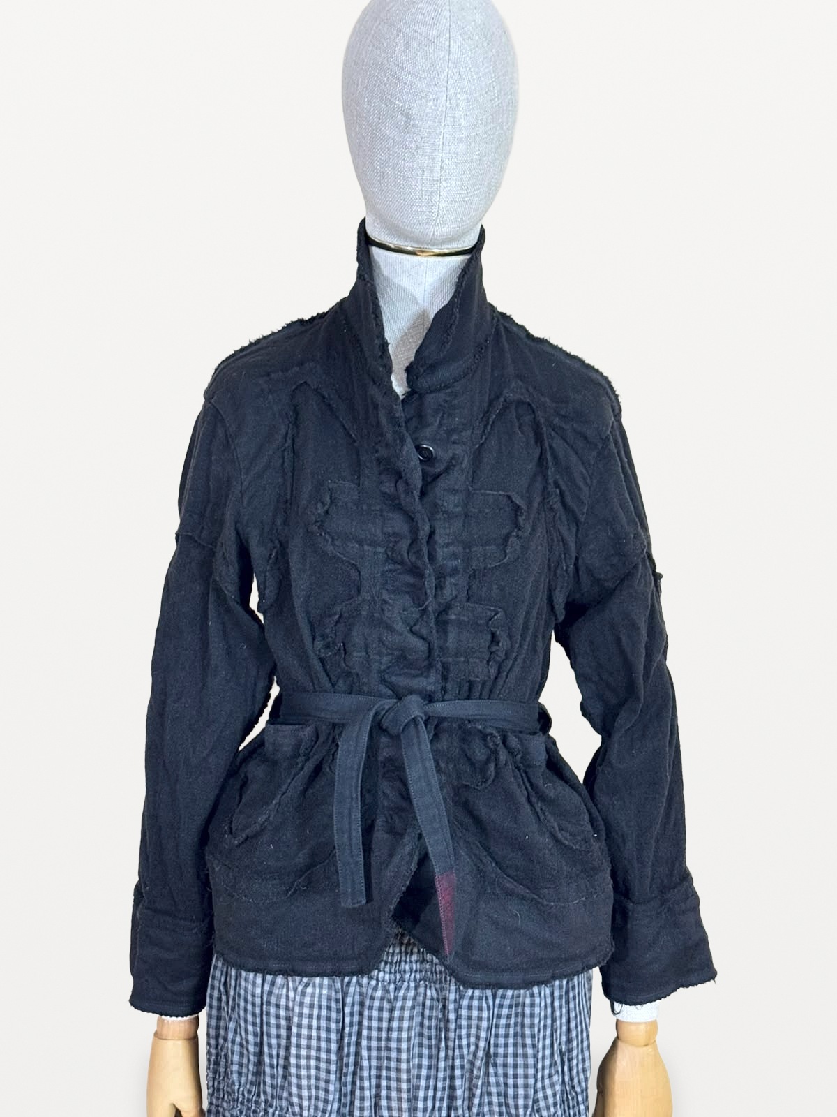 Issey Miyake A-POC Sculptural Jacket in Black, made from wool and frayed cotton 2