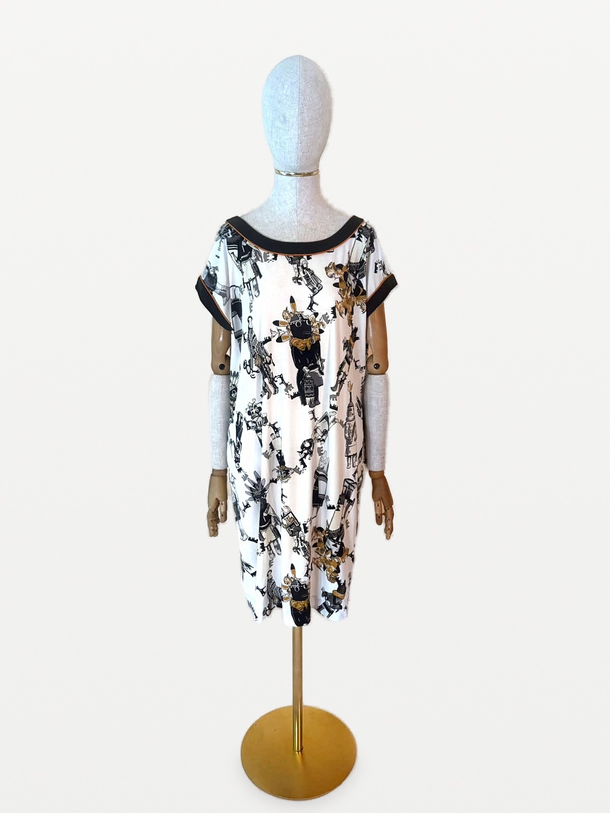 Hermès Hermès, cotton dress with an ethnic ‘Kachinas’ print and lambskin trim