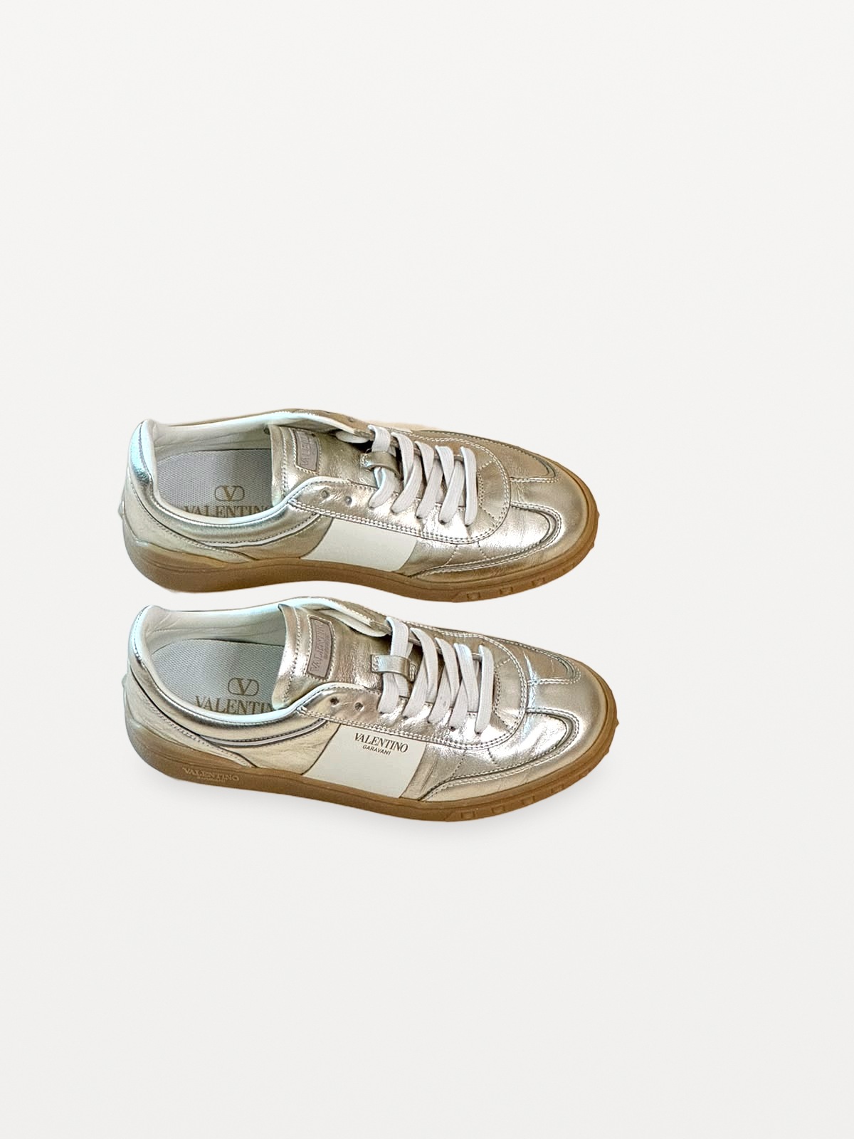 Valentino Garavani "Open Skate" trainers in silver metallic and white leather 3