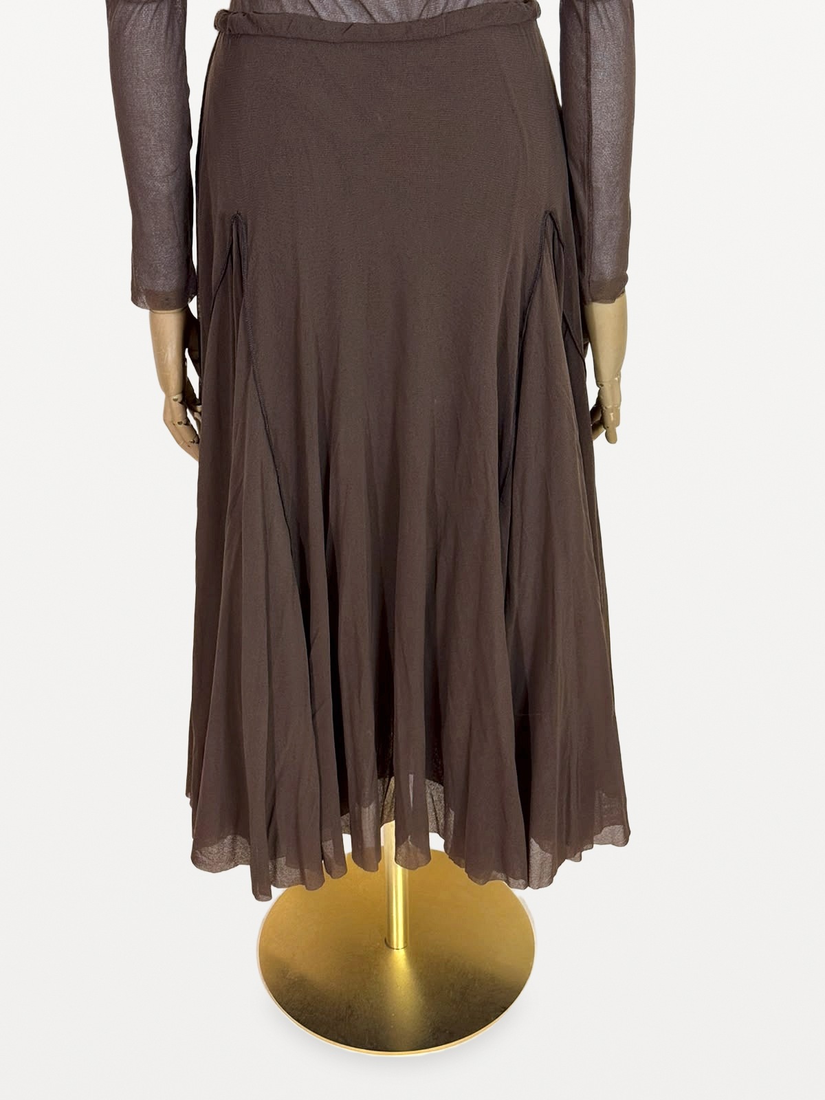 Fuzzi Two-Piece Set (Top and Flared Skirt) in Stretch Tulle in Chocolate Brown 4