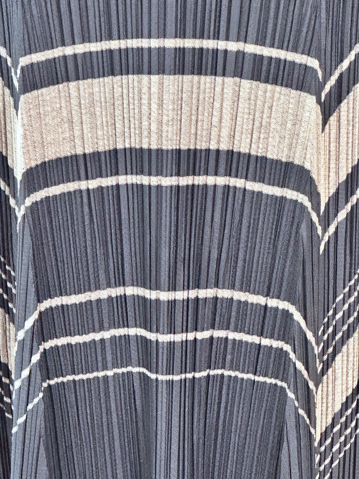 Pleats Please Issey Miyake Two-Piece Set (Midi Dress and Coat / Long Pleated Coat) with Horizontal and Diagonal Stripes 9