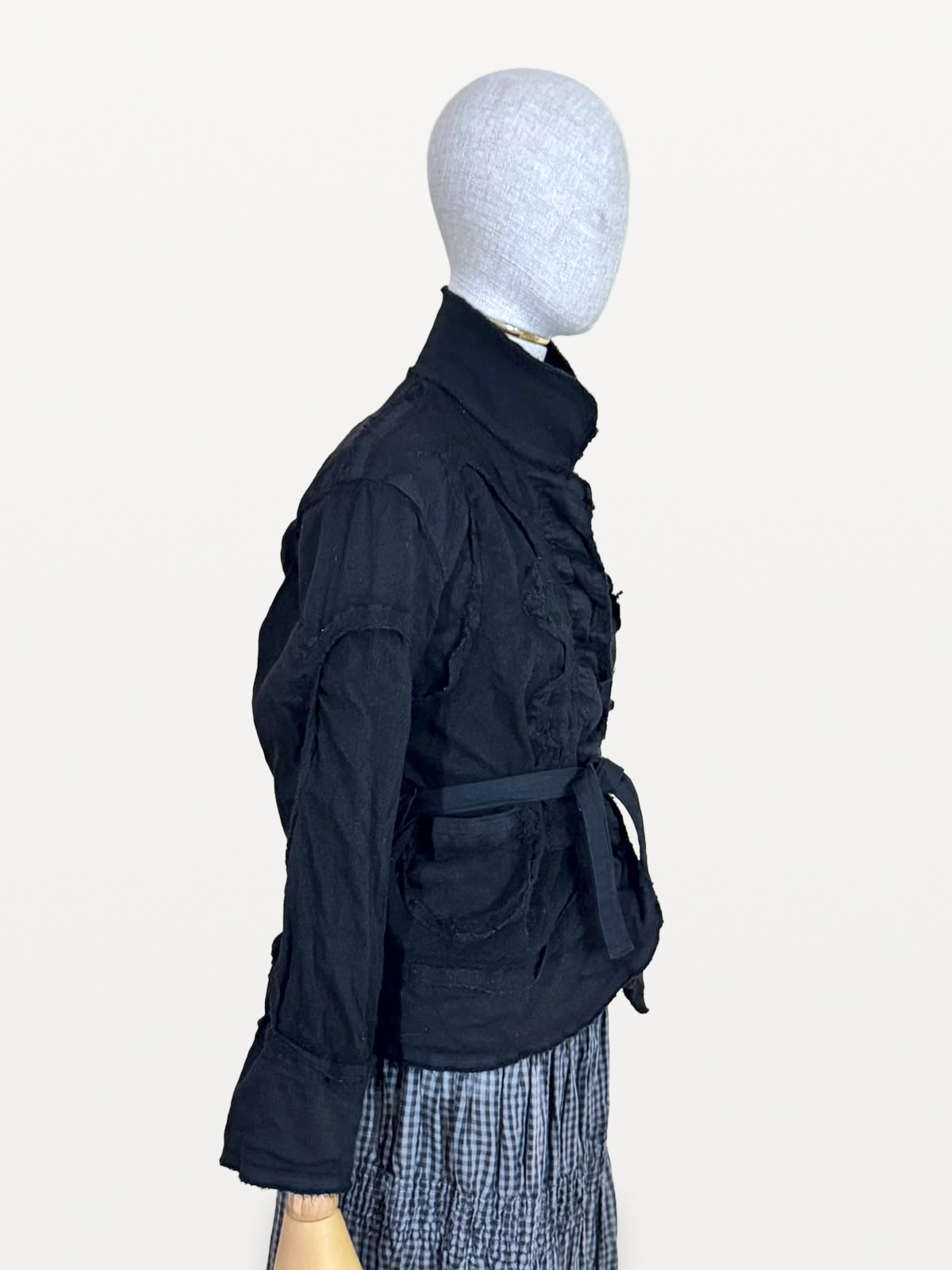 Issey Miyake A-POC Sculptural Jacket in Black, made from wool and frayed cotton 5