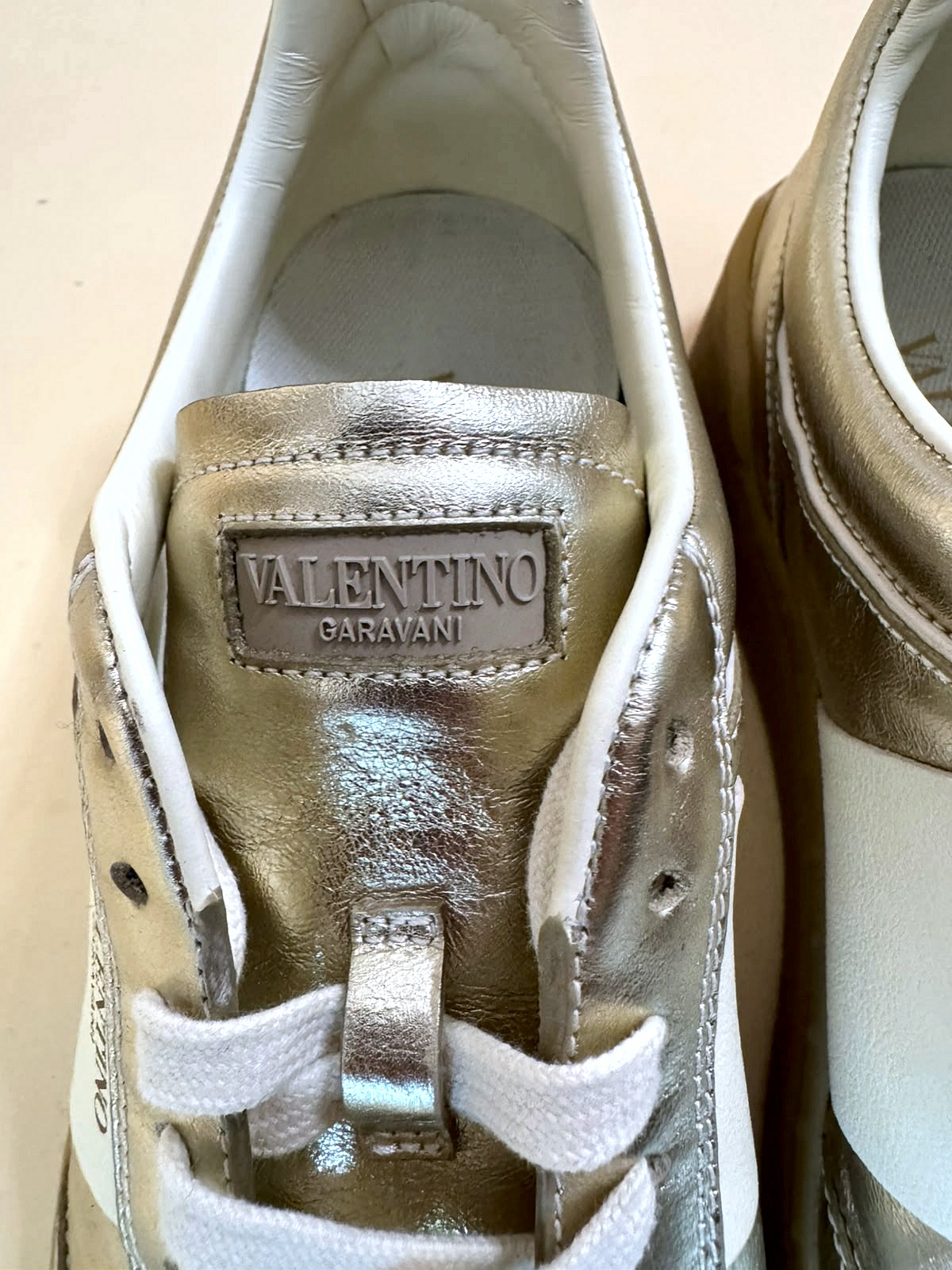 Valentino Garavani "Open Skate" trainers in silver metallic and white leather 7