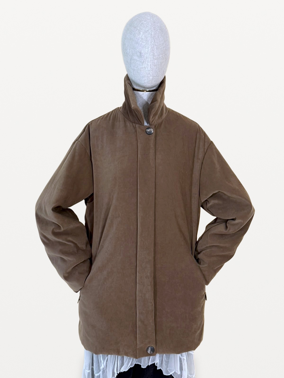 Max Mara Quilted Coat in Brown Suede-Effect Microfibre Fabric 5