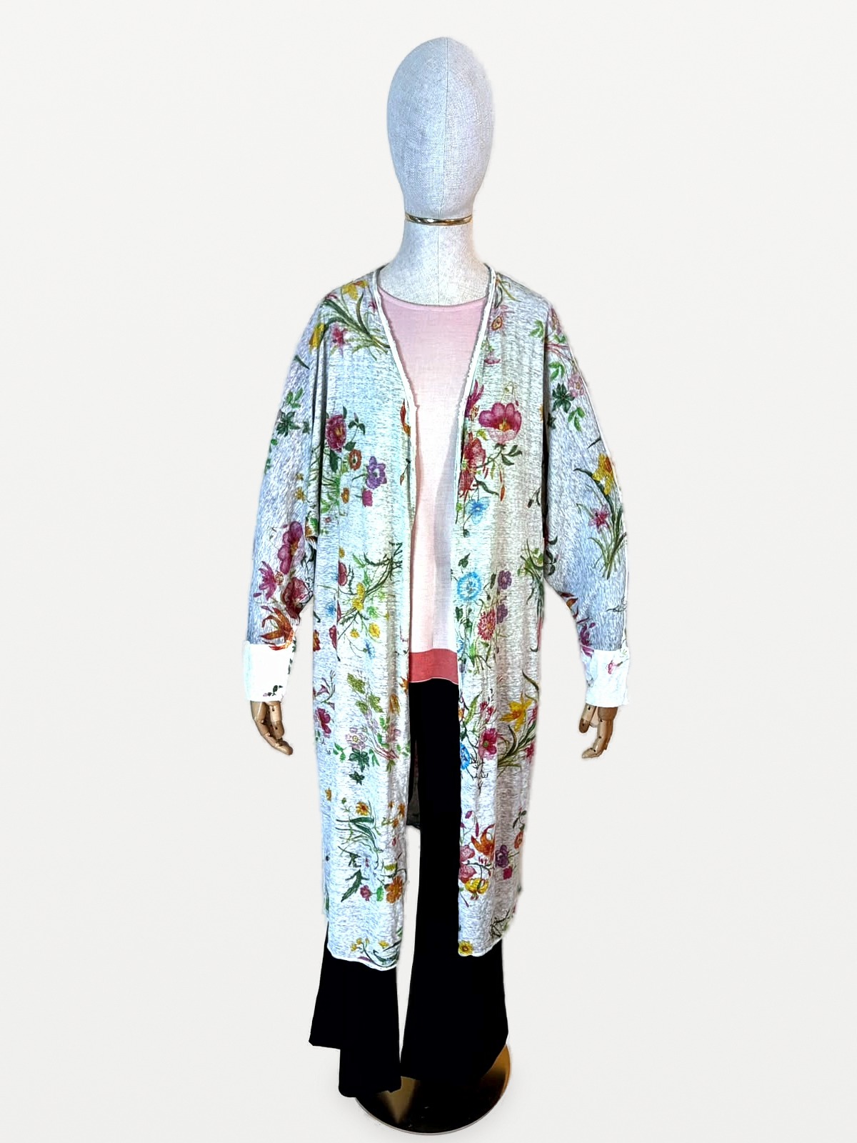 Avant Toi Cardigan Largo Avant Toi en Punto Fino con Estampado Floral Artístico