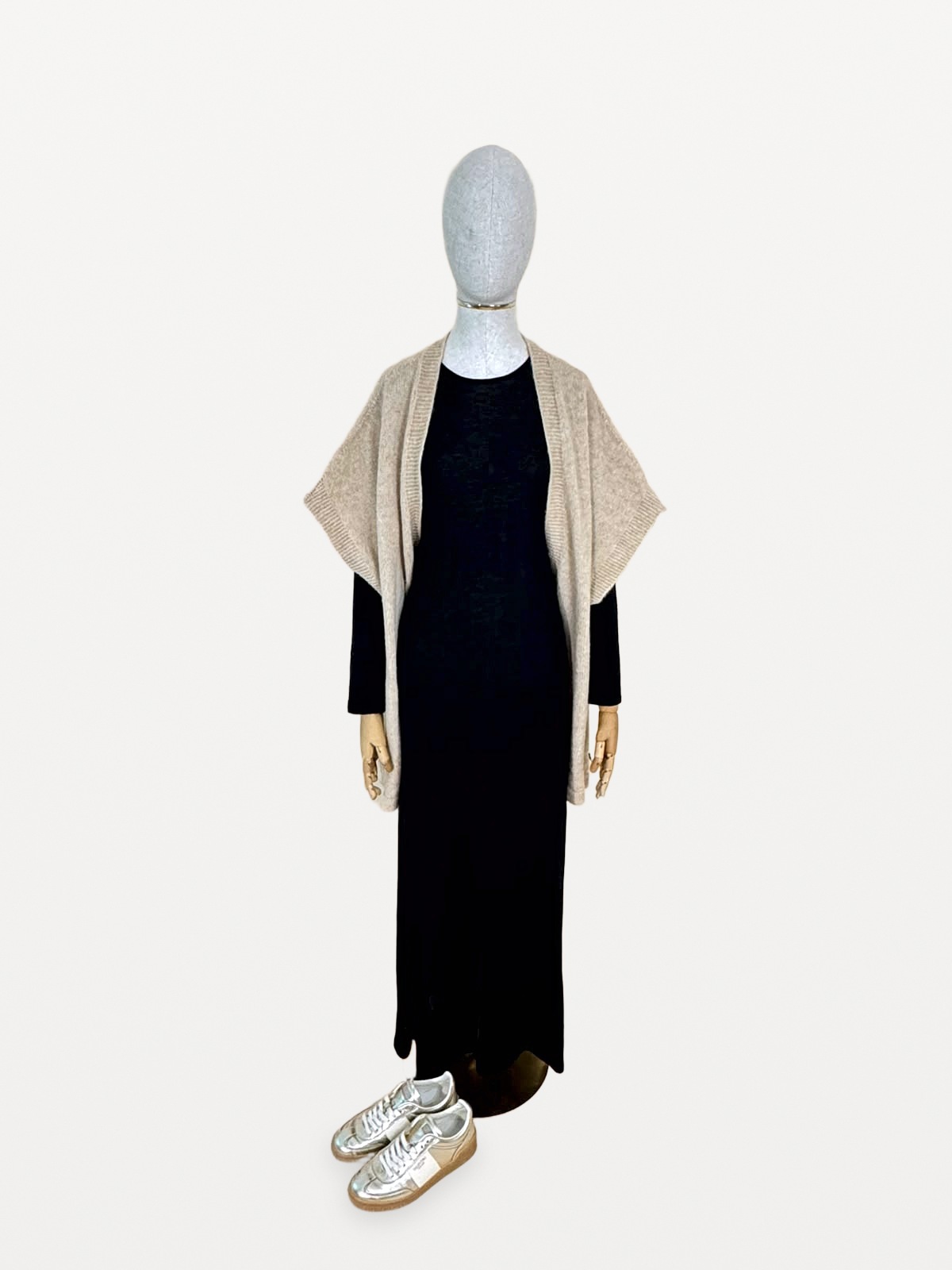 Marina Rinaldi Voyage Poncho-Style Cardigan in a Beige Alpaca and Wool Blend 6
