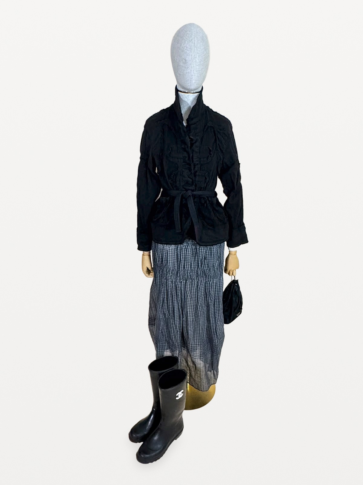 Issey Miyake HaaT Midi Skirt in a Cotton and Silk Blend with Gathered Vichy Checks 9