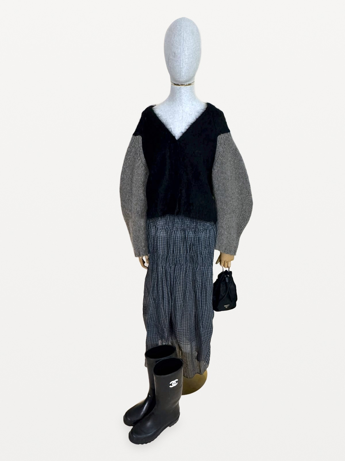 Issey Miyake HaaT Issey Miyake HaaT Midi Skirt in a Cotton and Silk Blend with Gathered Vichy Checks