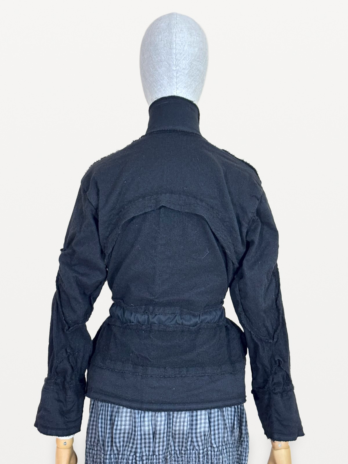 Issey Miyake A-POC Sculptural Jacket in Black, made from wool and frayed cotton 4