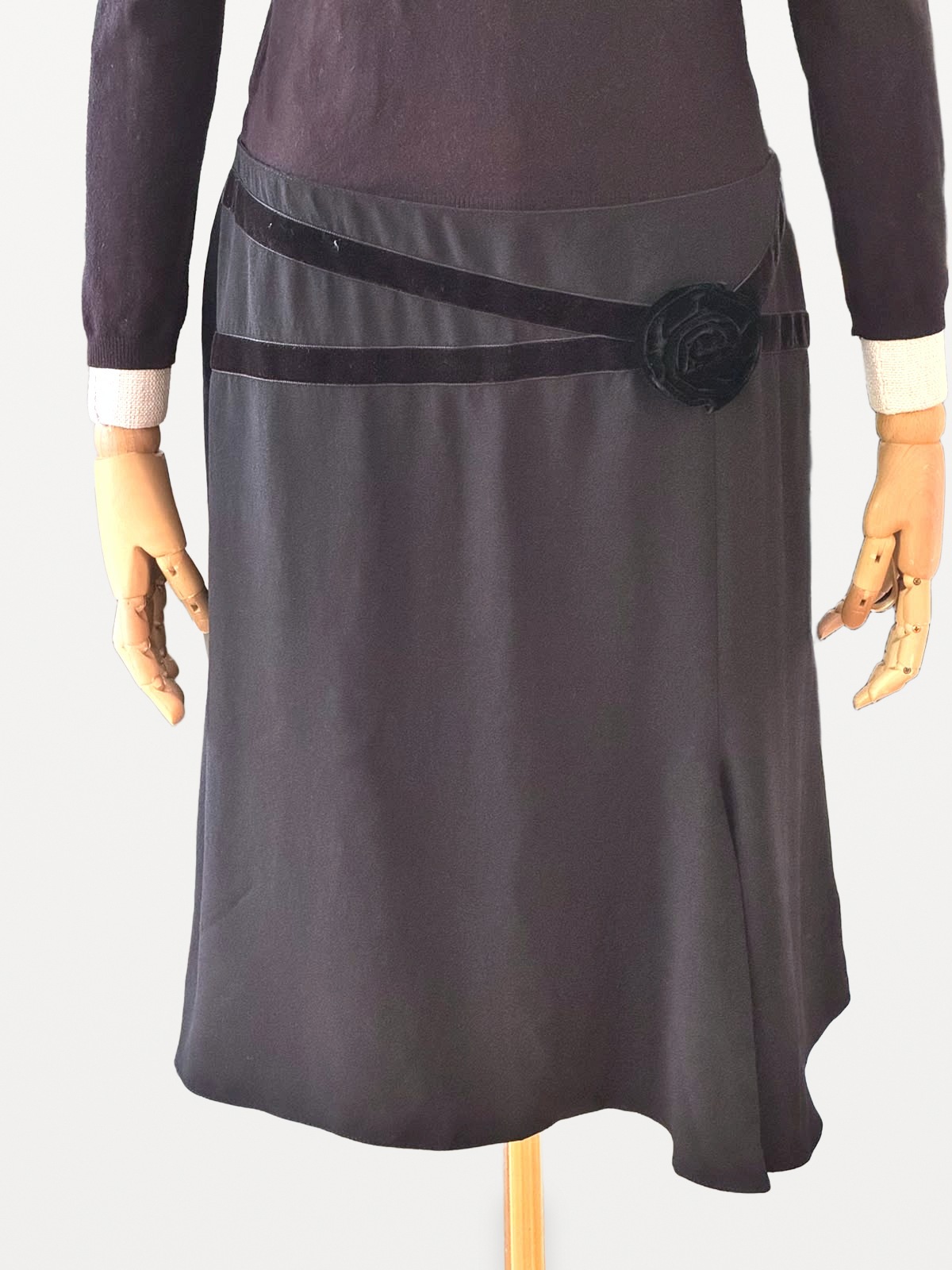 Blumarine Blumarine, Blugirl Flared Skirt in a Wool Blend with a Velvet Rose Detail 6