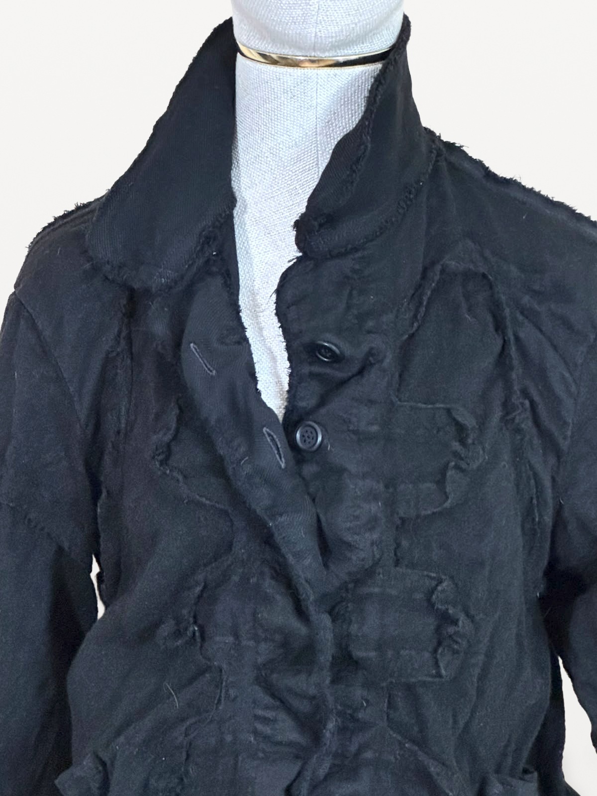 Issey Miyake A-POC Sculptural Jacket in Black, made from wool and frayed cotton 6