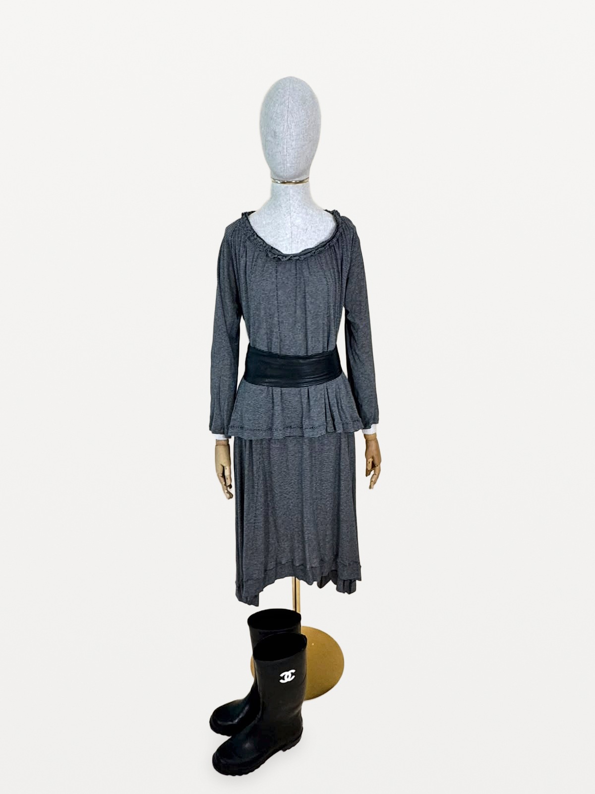 HaaT Issey Miyake Issey Miyake ‘HaaT’ Two-Piece Set (Oversized Top and Asymmetrical Skirt) in Micro-Striped Cotton Knit