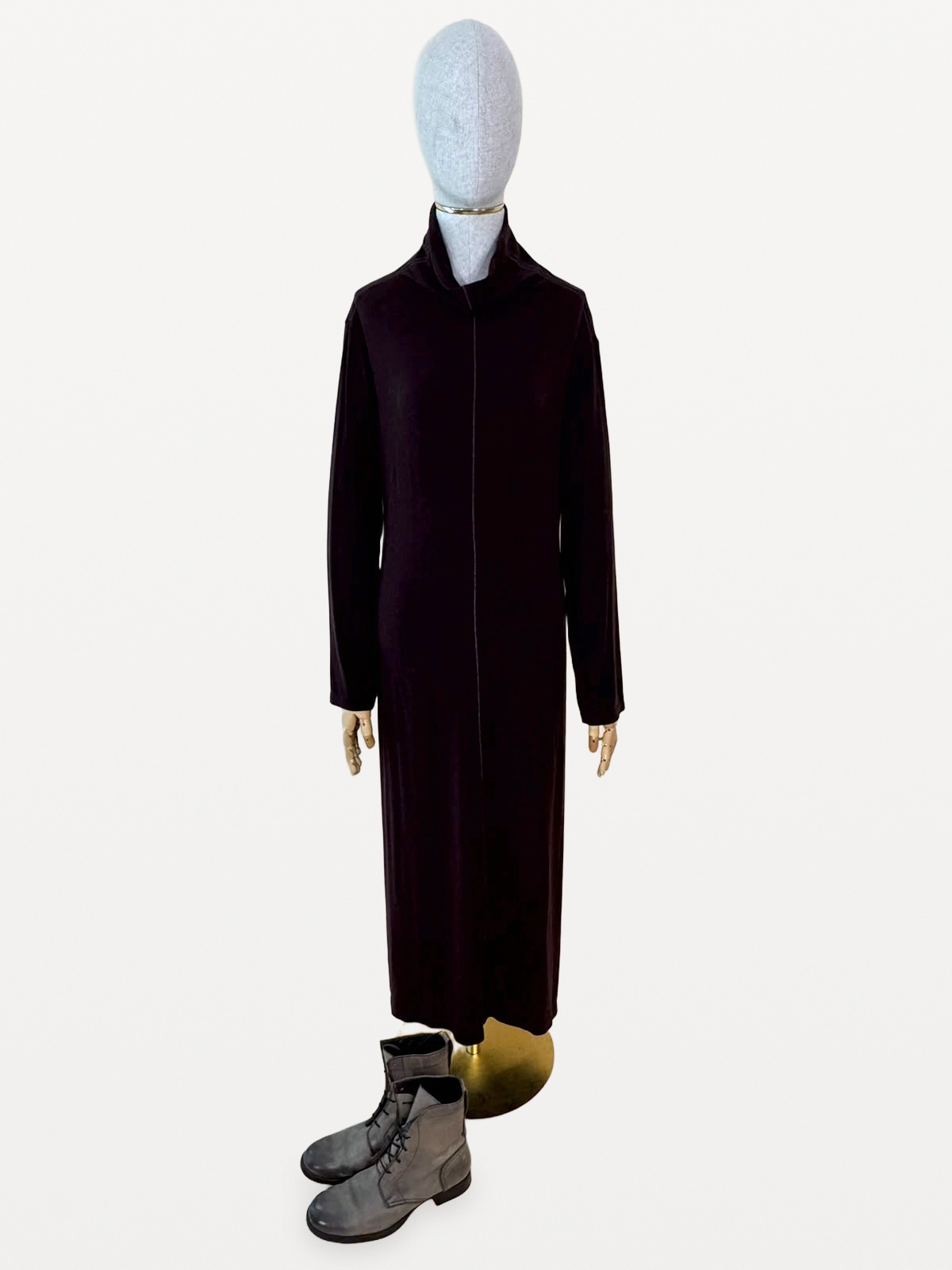 Issey Miyake Issey Miyake Long Dress in Chocolate-Brown Lyocell Knit