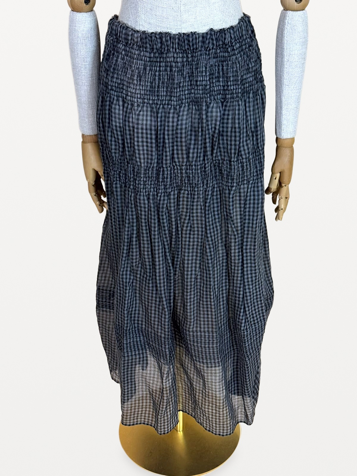 Issey Miyake HaaT Midi Skirt in a Cotton and Silk Blend with Gathered Vichy Checks 3