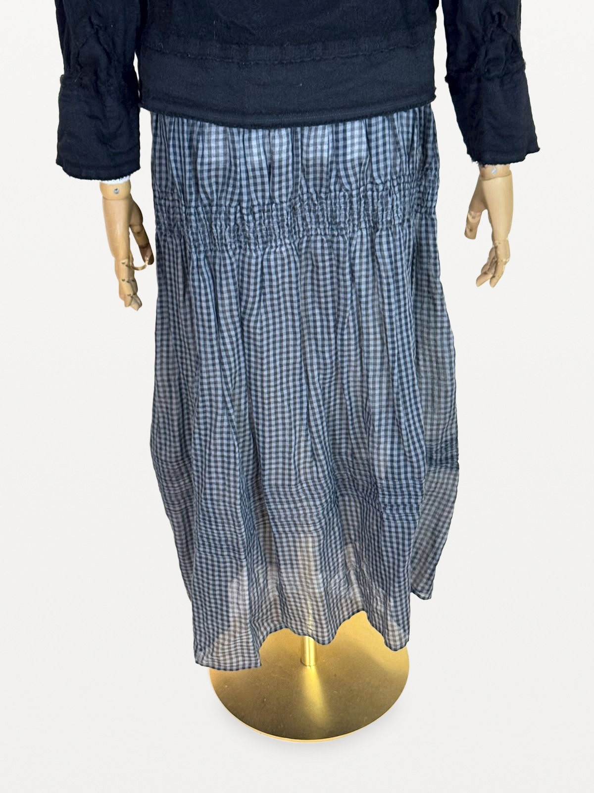 Issey Miyake HaaT Midi Skirt in a Cotton and Silk Blend with Gathered Vichy Checks 5