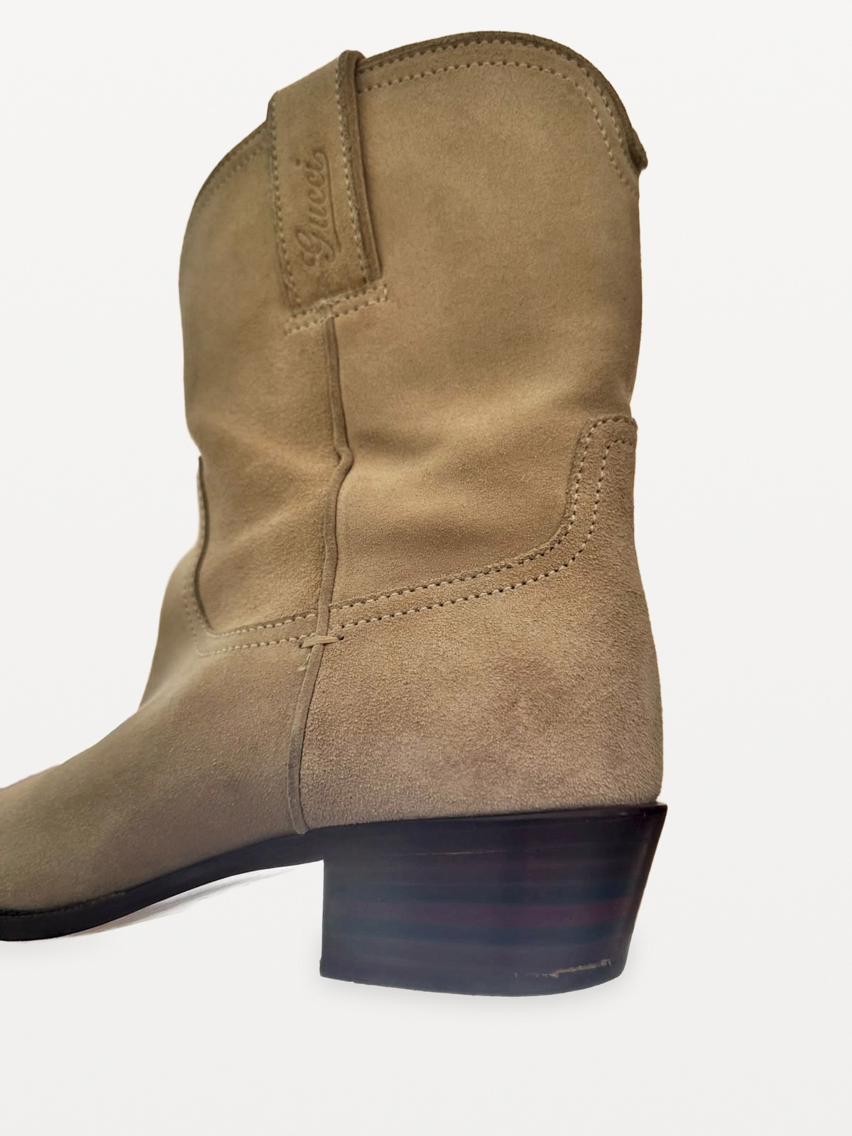 Vintage Gucci-style cowboy ankle boots in beige suede 2