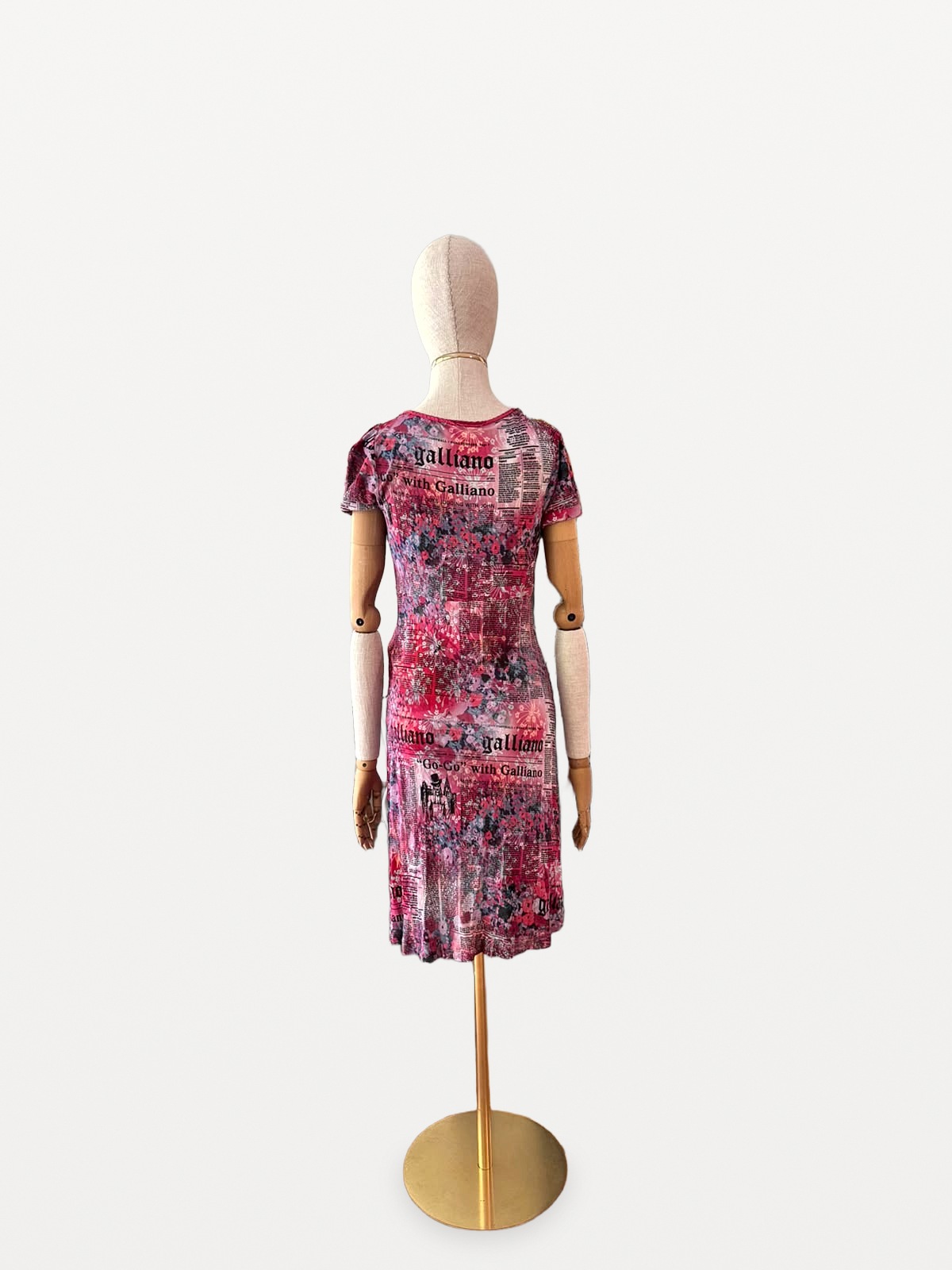 Galliano Galliano dress by John Galliano featuring a ‘Gazette’ newspaper print in shades of pink 2